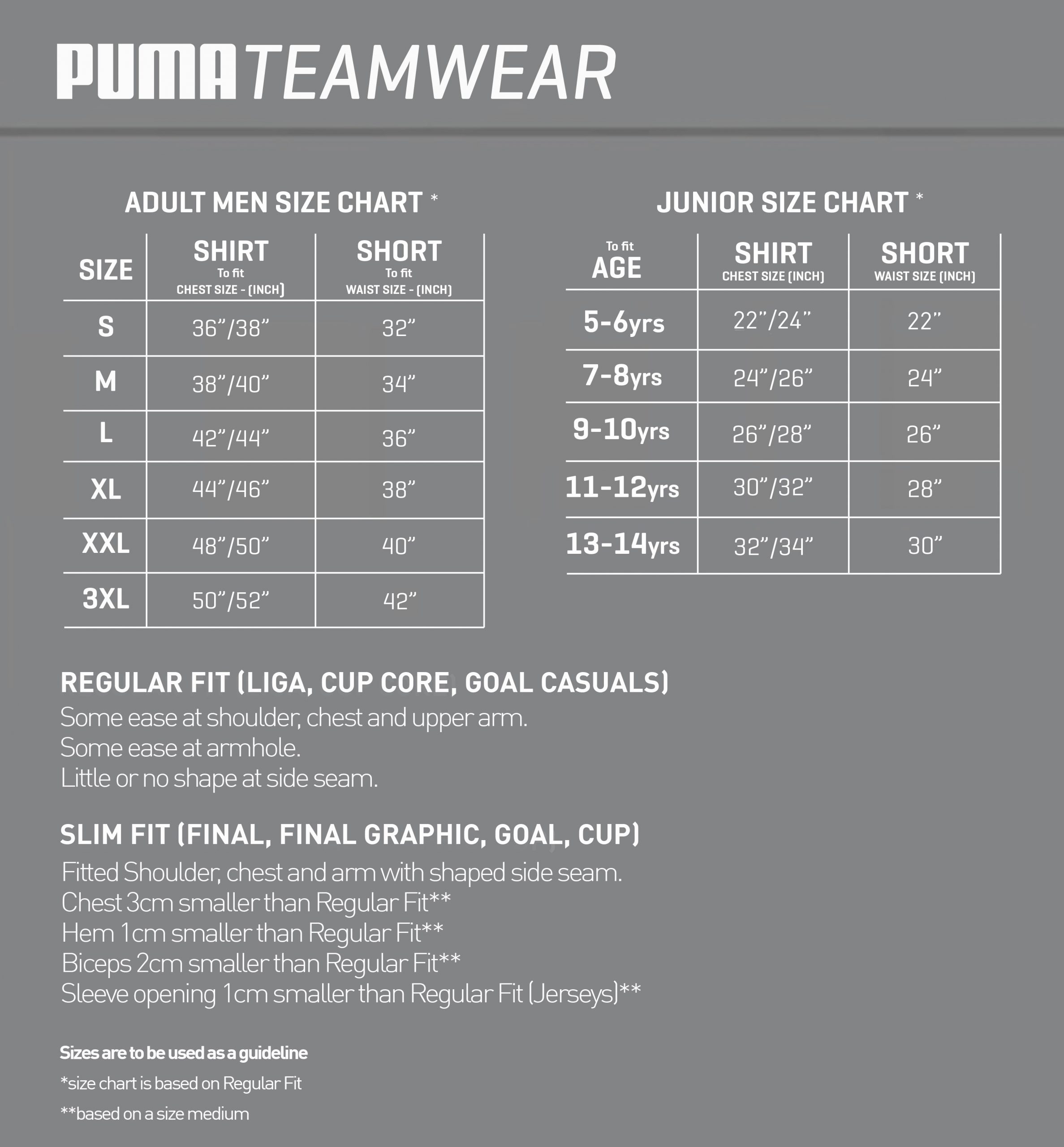 Size Guide – Puma Teamwear